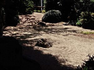 Ombres chinoises et ombres portées au sol au jardin japonais d'Aix-les-Bains