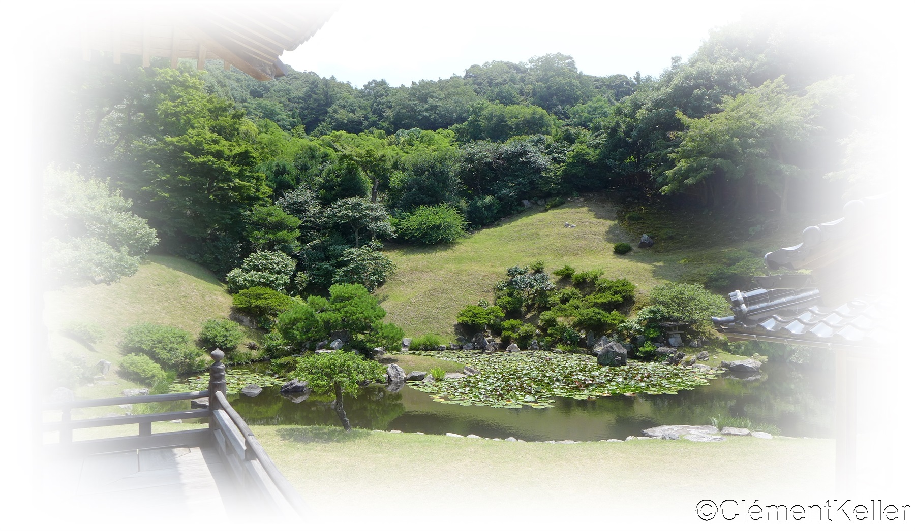 Vue d'ensemble du jardin de méditation à l'arrière du temple Kannon-in de Tottori