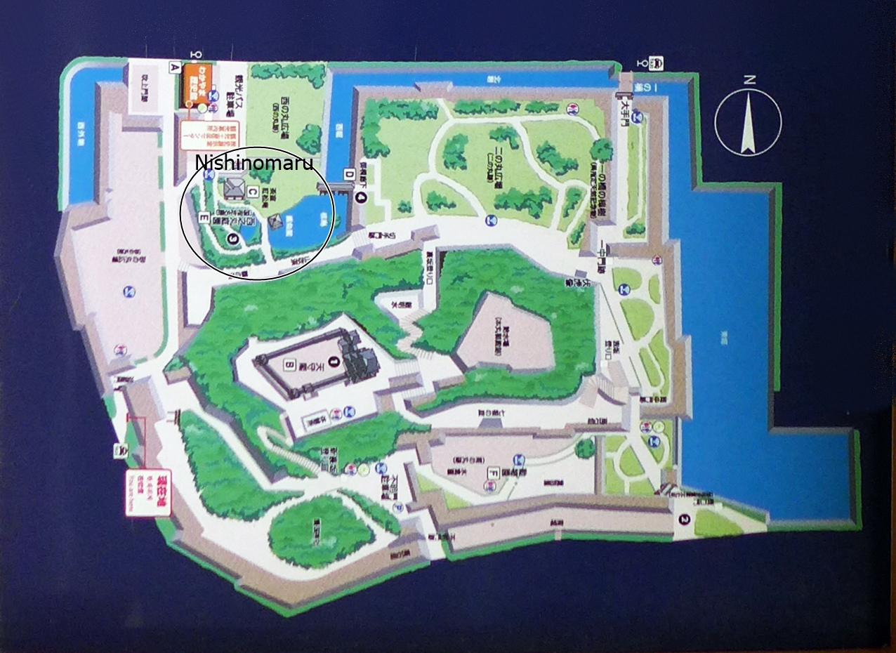 Plan du château de Wakyama avec la localisation du jardin Nishinomaru