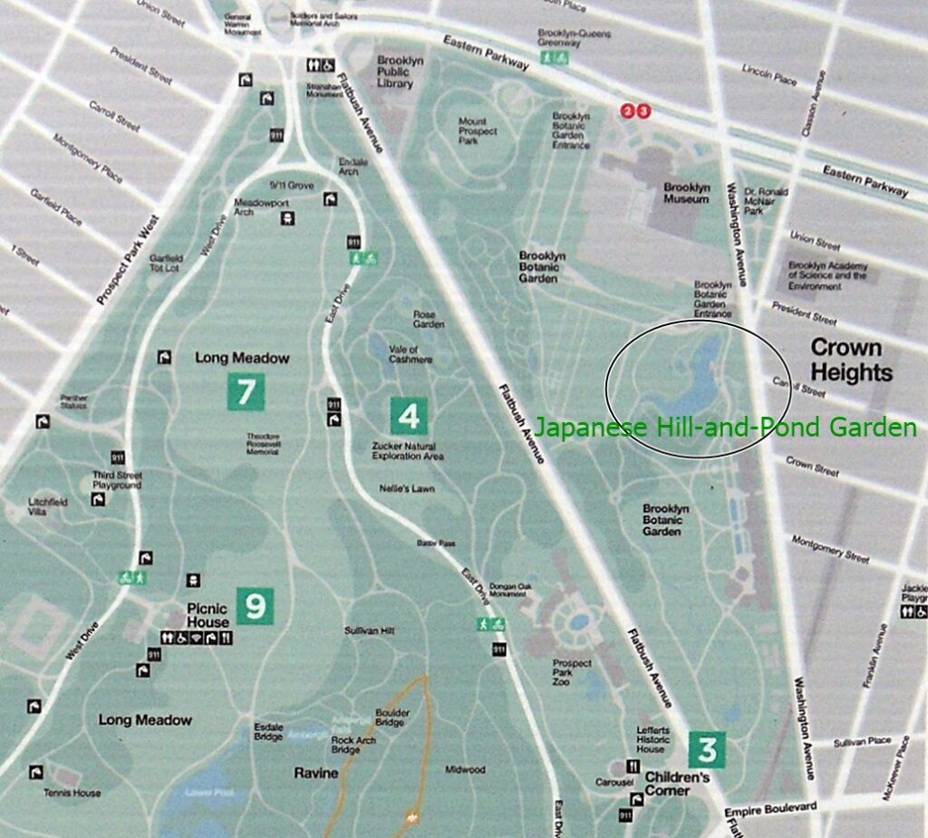 Plan de situation du Japanese Hill-and-Pond Garden à Brooklyn